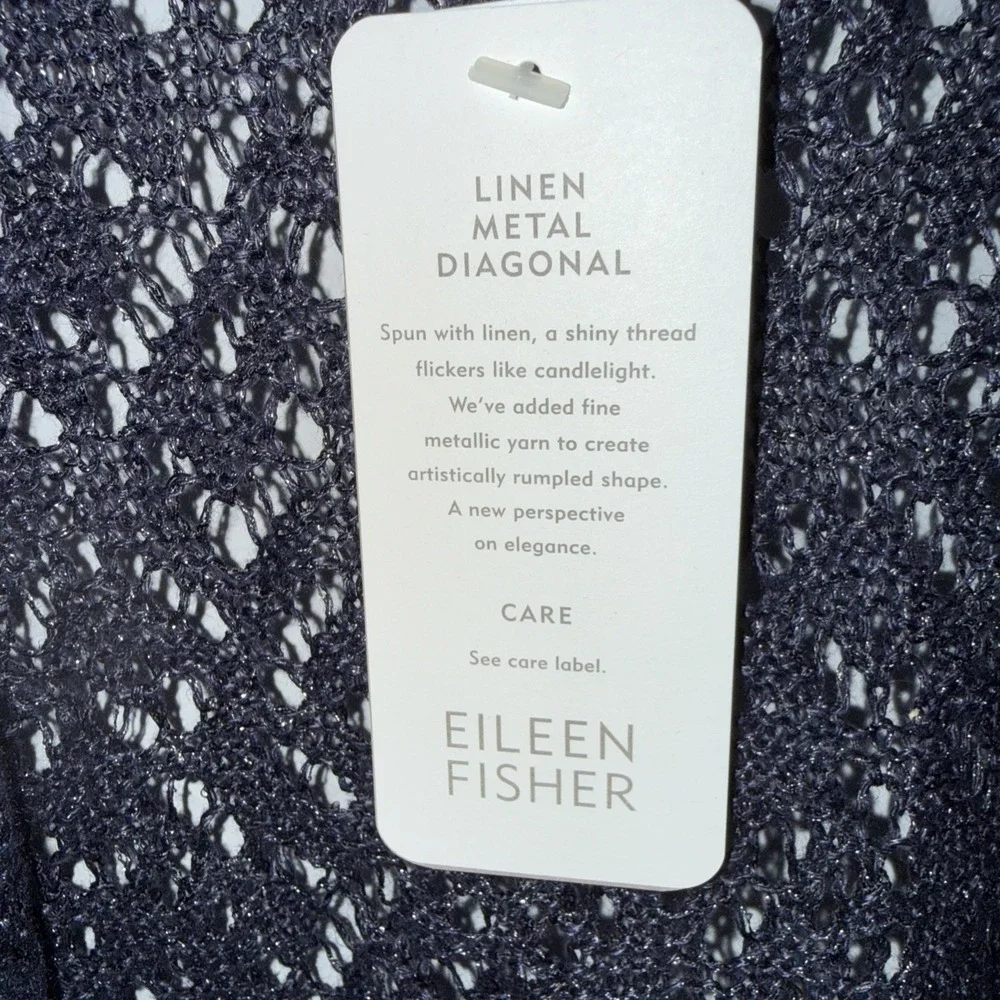 eileen fisher cardigan Sz Med Linen Metal Diagonal $238 New NWT Wedding Navy Bl - Picture 3 of 12
